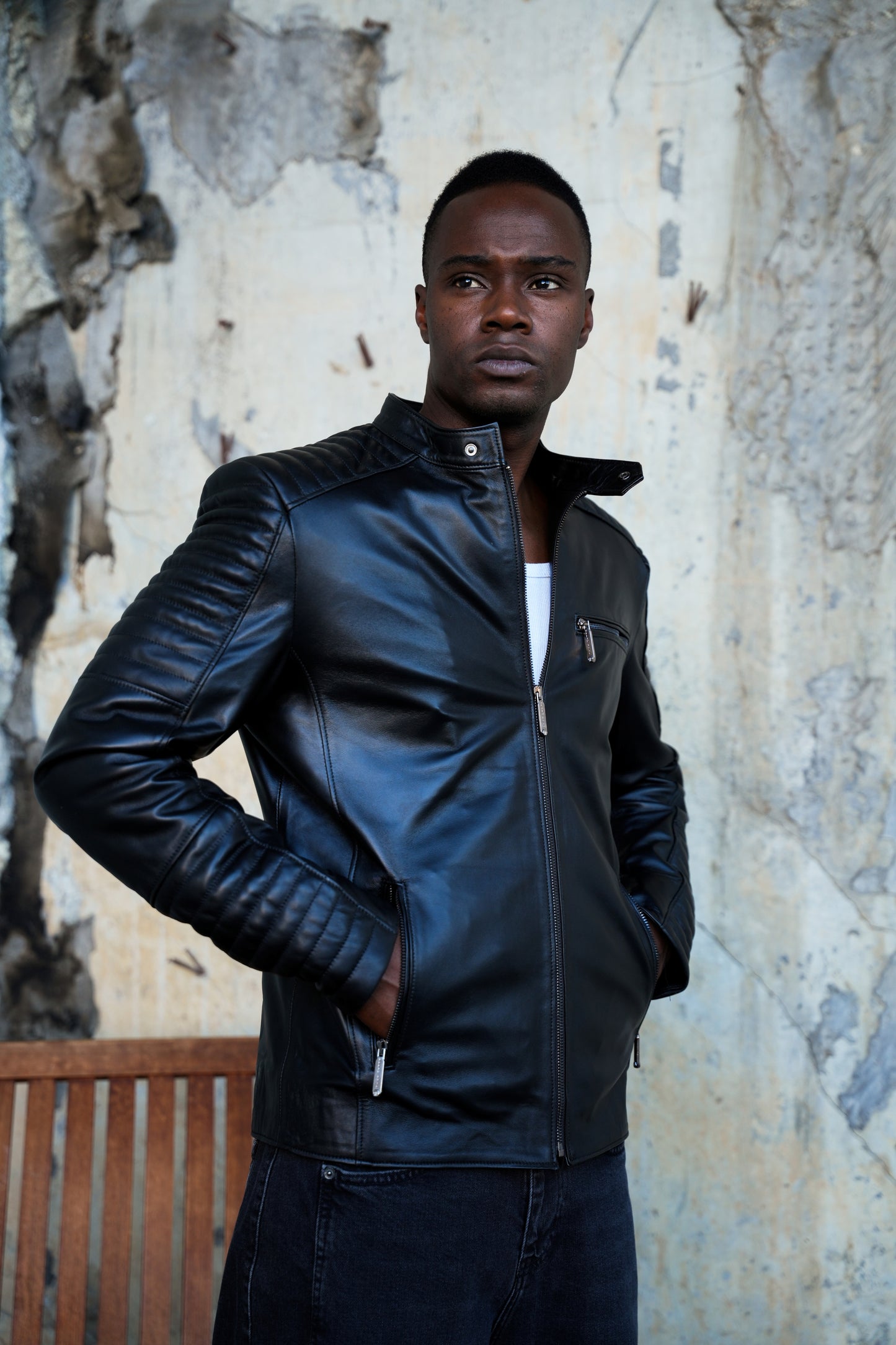 VINCENT Erkek Biker Hakiki Deri Mont