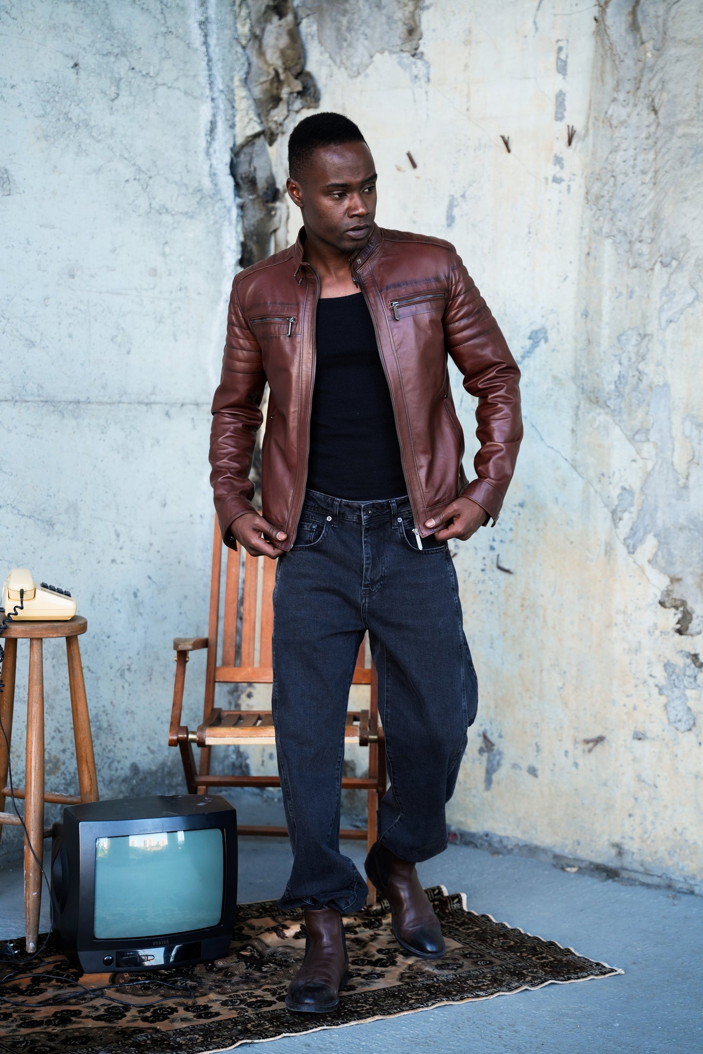 VALENTINO Erkek Biker Hakiki Deri Mont