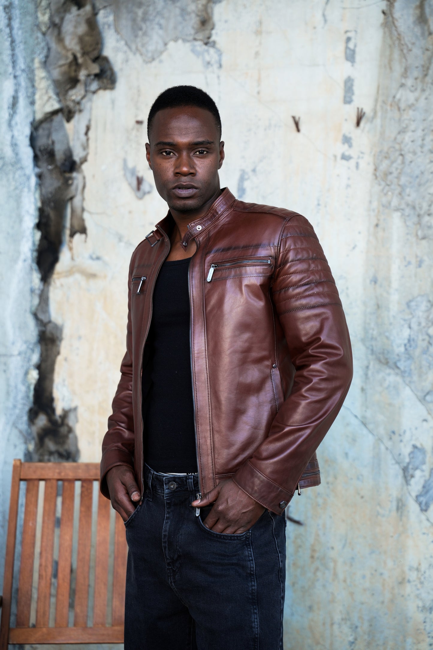 VALENTINO Erkek Biker Hakiki Deri Mont