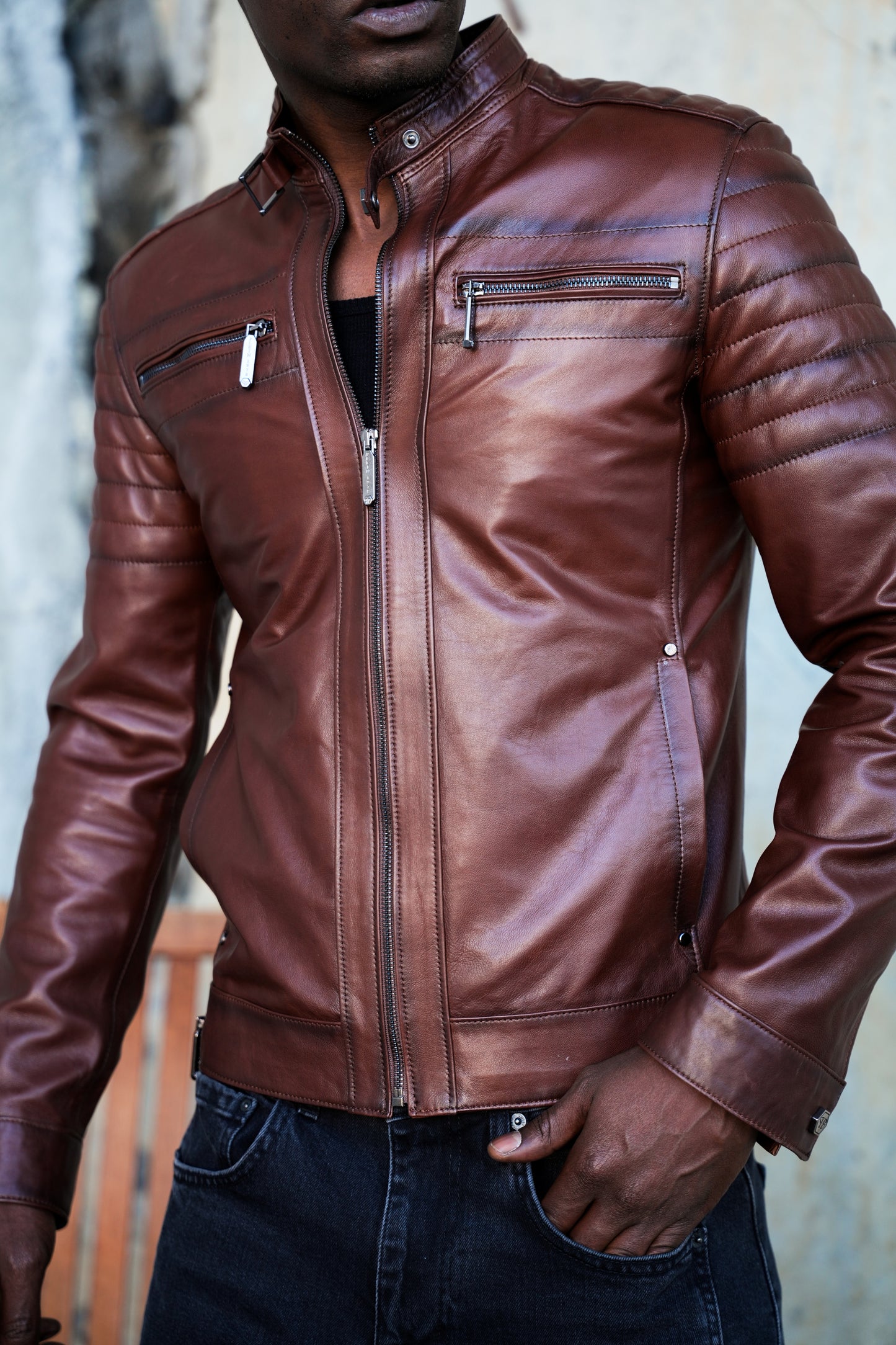 VALENTINO Erkek Biker Hakiki Deri Mont