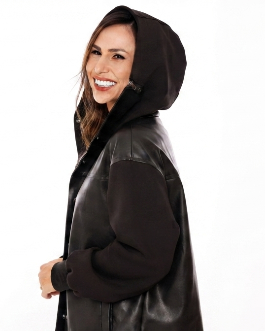 AMANDA Kadın Kapşonlu Oversize Hakiki Deri Mont