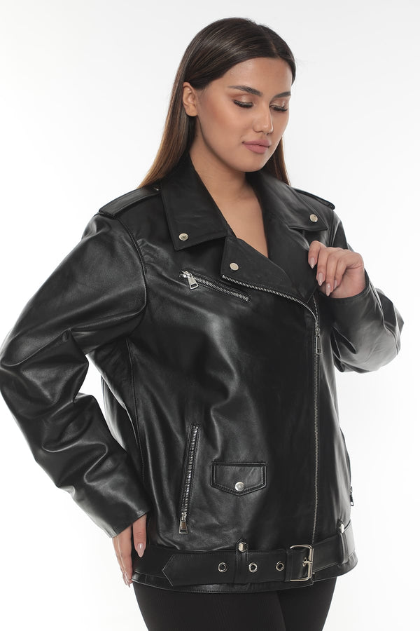 HARLEY Kadın Biker Hakiki Deri Mont