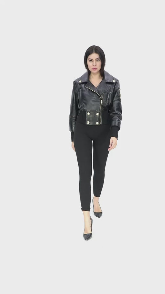 MARIA Kadın Biker Hakiki Deri Ceket